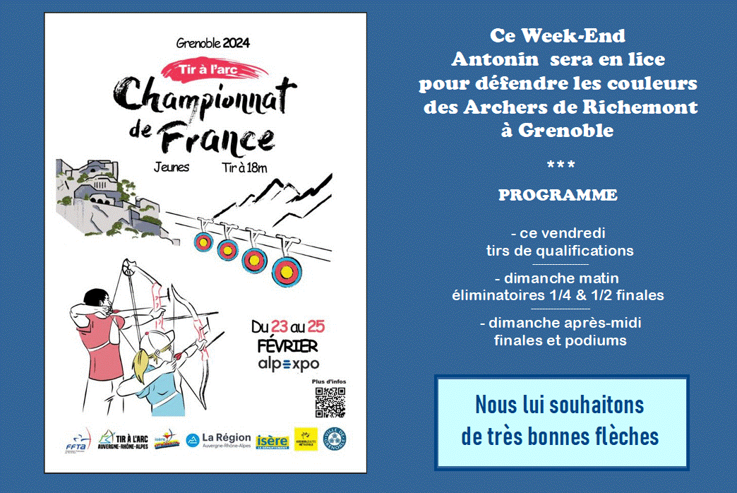Championnat de France -Tir salle – Jeunes – Grenoble (23 au 25 février 2024)